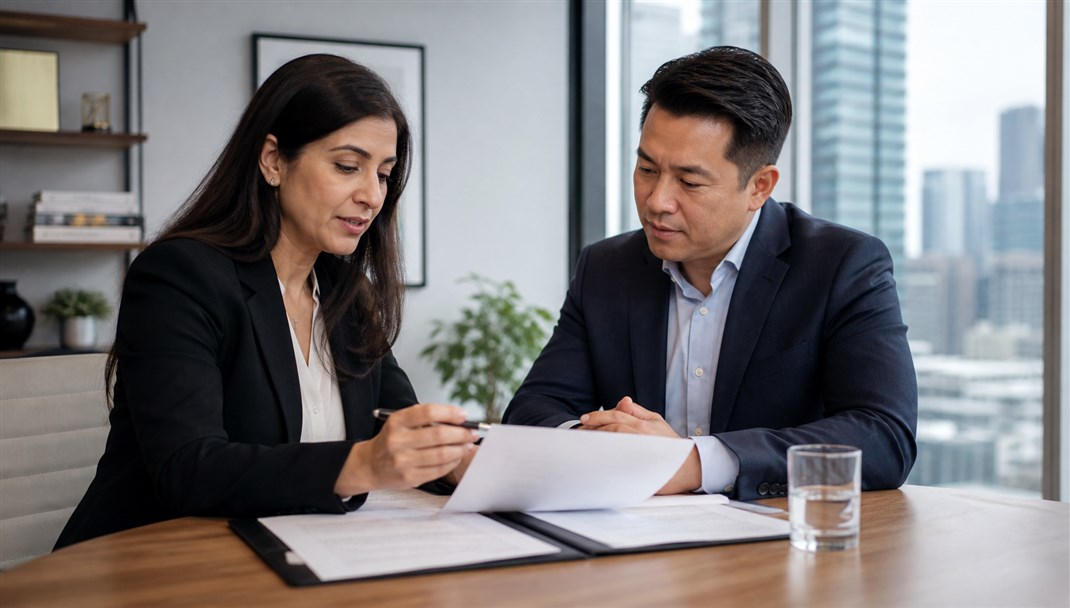 Client reviewing personal injury documents with legal counsel