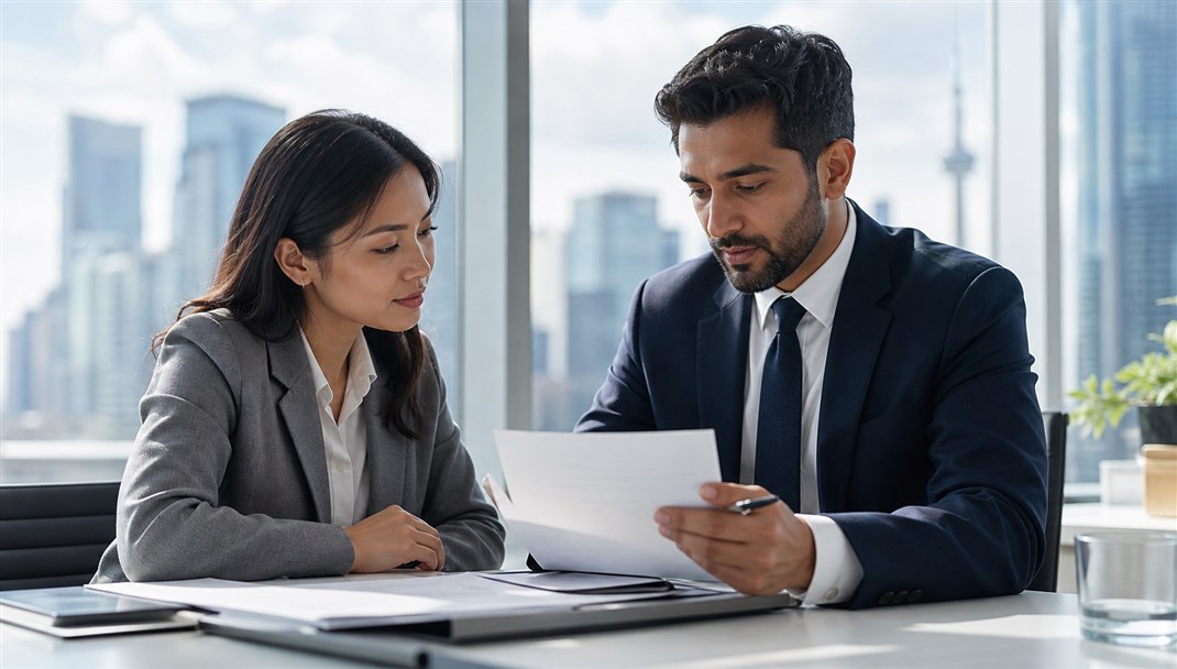 Employee reviewing dismissal documents with legal counsel
